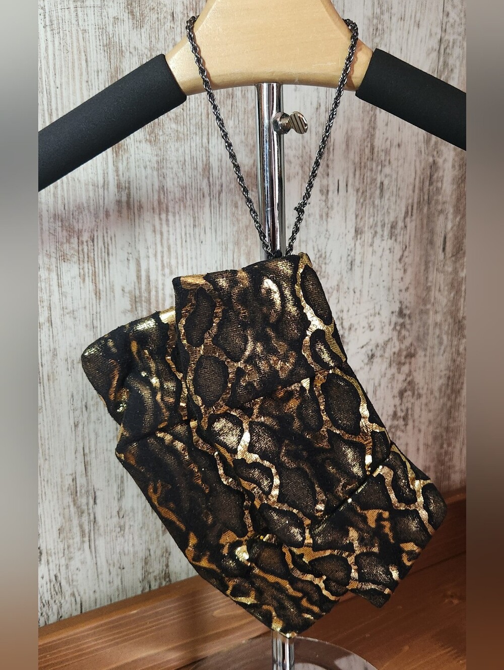 Style & Co. Black Gold Mini Bag Clutch Evening Purse Animal Print Design 9" Size